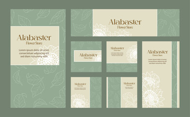 Minimalist social media floral template with sunflower ornament and green sage colors