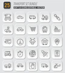 Illustrative Transportation Icons Bundle with Soft UI Design: Vector Set for Creative Projects and Interface Design