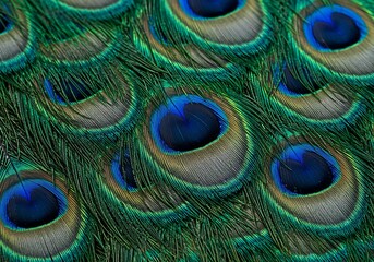 Obraz premium Close-up of a Peacock Feather's Vibrant Patterns. Generative Ai
