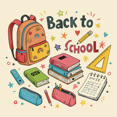 Back to school doodle a large set of elements. Vector illustration in line.