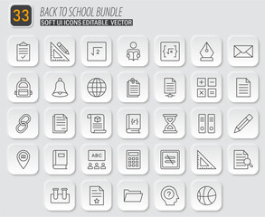 Back to school icon bundle with soft UI style, editable vector design for education and learning resources
