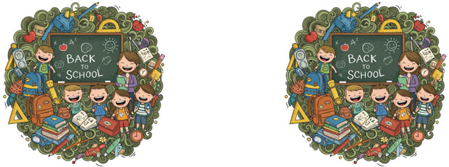 Back to school doodle a large set of elements. Vector illustration in line.