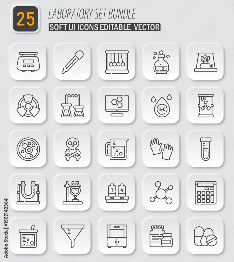 Poster laboratory set bundle: soft ui icons editable vector for science and research designs