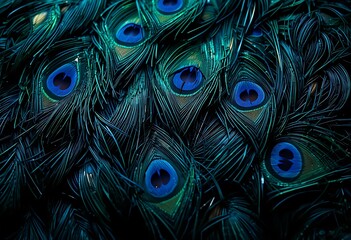 Obraz premium Close-up of Vibrant Peacock Feather Detail. Generative Ai