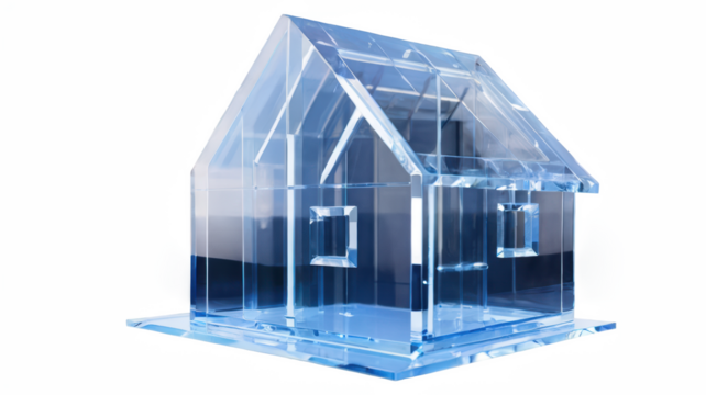Transparent house model on a light-blue background. - Powered by Adobe