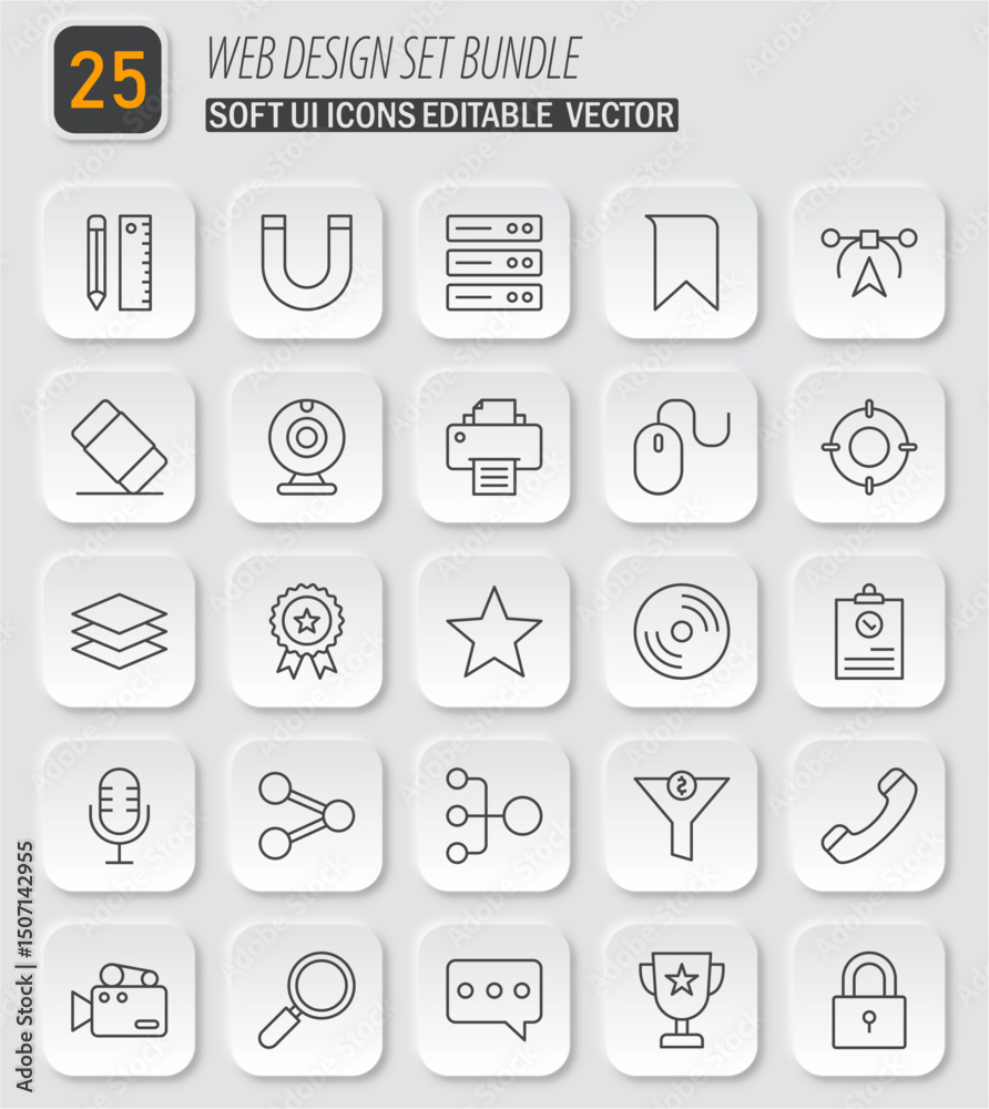 Fototapete web design soft ui icons set bundle vector for website and app development interface tools design as