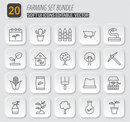 Farming set bundle of soft ui icons with editable vector illustration for agricultural design elements