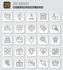 Set of 25 Linear Icons Representing Love and Romance for Valentine's Day Theme Graphic Design Project
