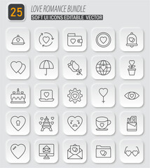 Fototapeta premium Love and Romance Vector Icon Set: A Comprehensive Collection of 25 Soft UI Editable Icons for Valentine's Day Designs