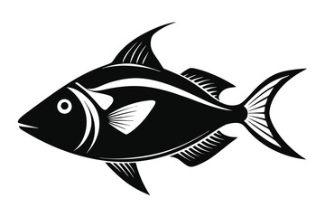 Detailed Black Silhouette of a Triggerfish, Graphic Fish Illustration Style Isolated