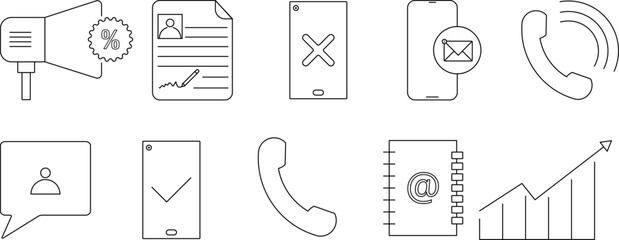 Minimal Communication and Marketing Icon Set – Line Style