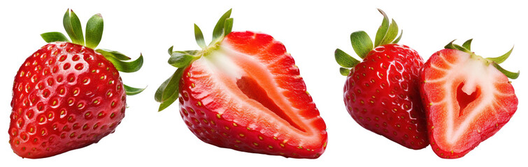 PNG Fresh juicy strawberries sliced, element set on transparent background