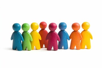  A group of people are standing in a line, with some of them being green, red., isolated on white background.