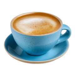 Fototapeta premium beautifully served cappuccino in vibrant blue cup isolated on white background
