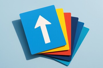 A strategic arrangement colorful layered cards symbolizes business growth and decision-making processes focused on efficient leadership and clear direction