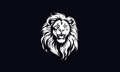 Angry lion vector, lion head illustration, black and white lion vector