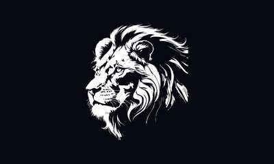 Angry lion vector, lion head illustration, black and white lion vector