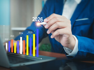 Growth Chart From 2022 to 2026 Analysis of future growth charts of finance and investment business. Concept of financial forecasts digital investment and business strategies for the long term future.