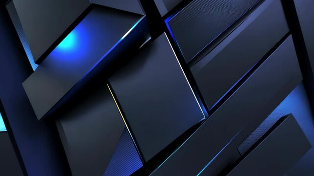blue neon light line glow on black metal background, abstract futuristic and technology theme background