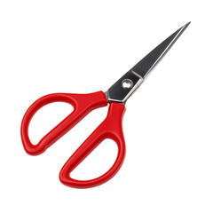 Red scissors with open blades isolated on white background