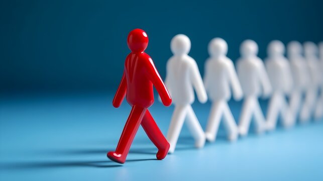Powerful Red Figure Leading Distinct White Formation Illustrating Leadership Concepts