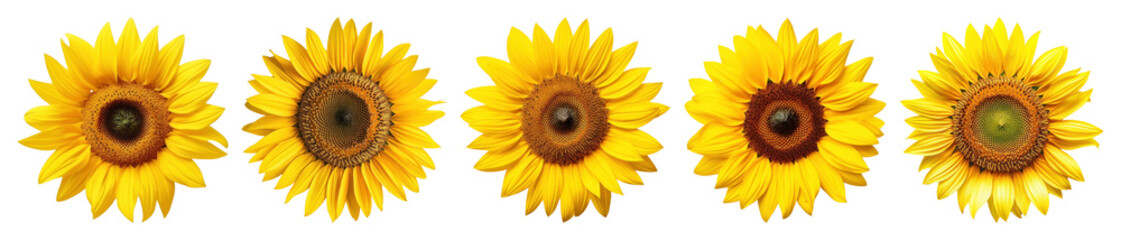 Fototapeta premium PNG Vibrant sunflowers in bloom, element set on transparent background