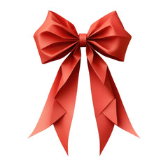 Naklejka premium Crimson Elegance: A vibrant crimson bow, its folds artfully arranged, radiates grace and festive charm. A versatile emblem of gift-giving, celebration, and refined aesthetics.