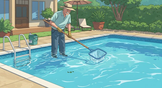 Senior Man Maintaining His Sparkling Pool A Guide to Pool Cleaning and Maintenance for Seniors
