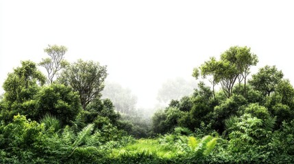 Lush green forest landscape isolated on white background