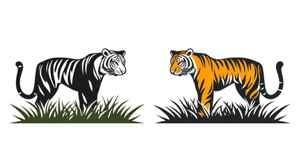 Obraz premium Vector tiger standing on grass logo