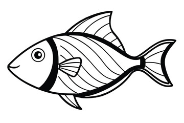 Line Art Illustration Stylized Fish with Striped Body and Fins Design