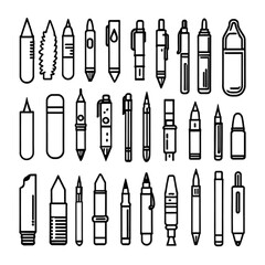 文房具とペンの線画アイコン｜Stationery and Pen Line Icons