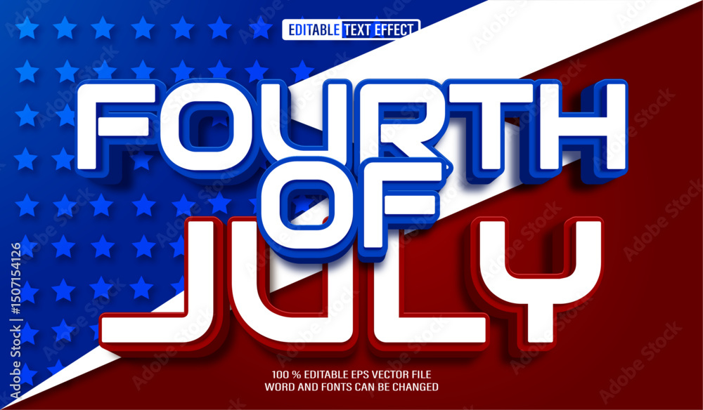 Poster editable 3d text style effect - fourth of july text effect template