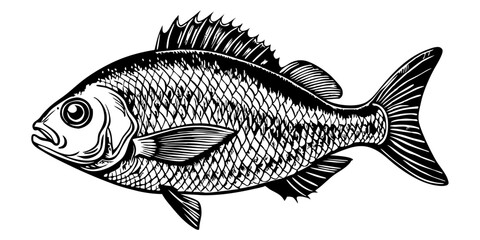 Black and White Fish Illustration, Detailed Line Art © Mohamed