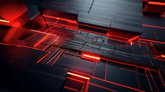 red neon light line glow on black metal background, abstract futuristic and technology theme background	