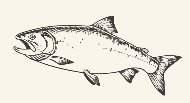 Hand-drawn Chinook Salmon Illustration, Fish Drawing