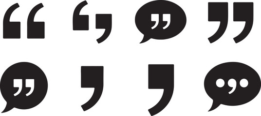 Set of black quotation mark icons