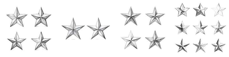 Obraz premium Stylish silver stars featuring varying sizes and arrangements in a modern decorative style, perfect for awards, decorations, and celebratory themes