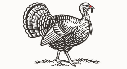 Detailed Line Art Drawing of a Thanksgiving Turkey