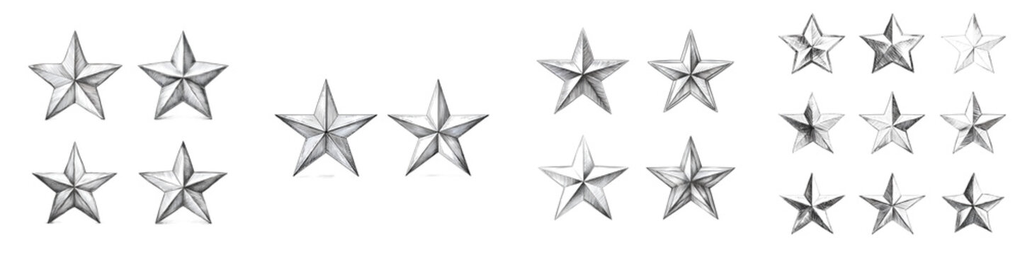Stylish silver stars featuring varying sizes and arrangements in a modern decorative style, perfect for awards, decorations, and celebratory themes