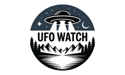 UFO Spaceship Above Horizon Logo Design