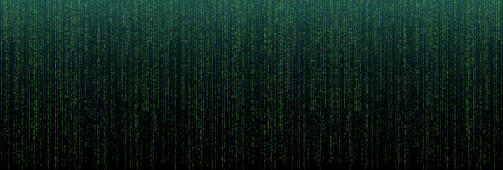 Fototapeta na wymiar Matrix binary code background with green digital rain effect. Ideal for cyberpunk themes, tech designs, hacking or coding visuals, sci-fi and digital interfaces. Vector illustration.