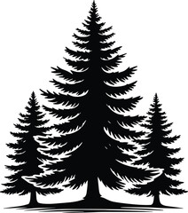 Obraz premium Pine tree vector silhouette illustration isolated on a white background