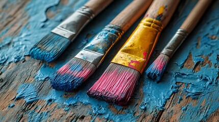 Fototapeta premium Close Focus Old Paintbrushes Color Detail High Resolution Photo