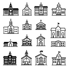 Fototapeta premium 学校と教育施設のアイコン｜School and Educational Building Icons