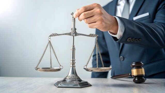 Professional Lawyer Balancing Scales of Justice in Office Setting