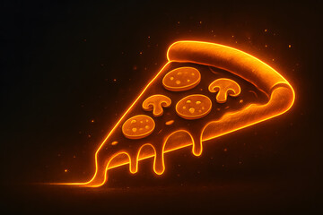 Glowing neon pizza slice digital artwork
