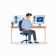 Professional Graphic Designer Sitting at Desk &ndash; Clean Modern Style
