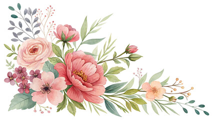 Elegant Floral Watercolor Composition with Roses, Peonies and Leaves Arrangement Transparent PNG