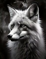 Obraz premium Fuchs, digitale Rauchkunst im hintergrund